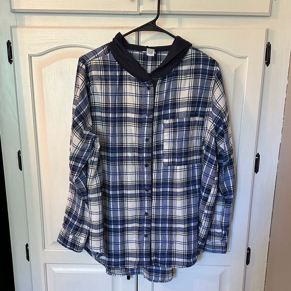 Blue and White Plaid Button-Up Shirt; Rue 21 Large Wore 1 Time